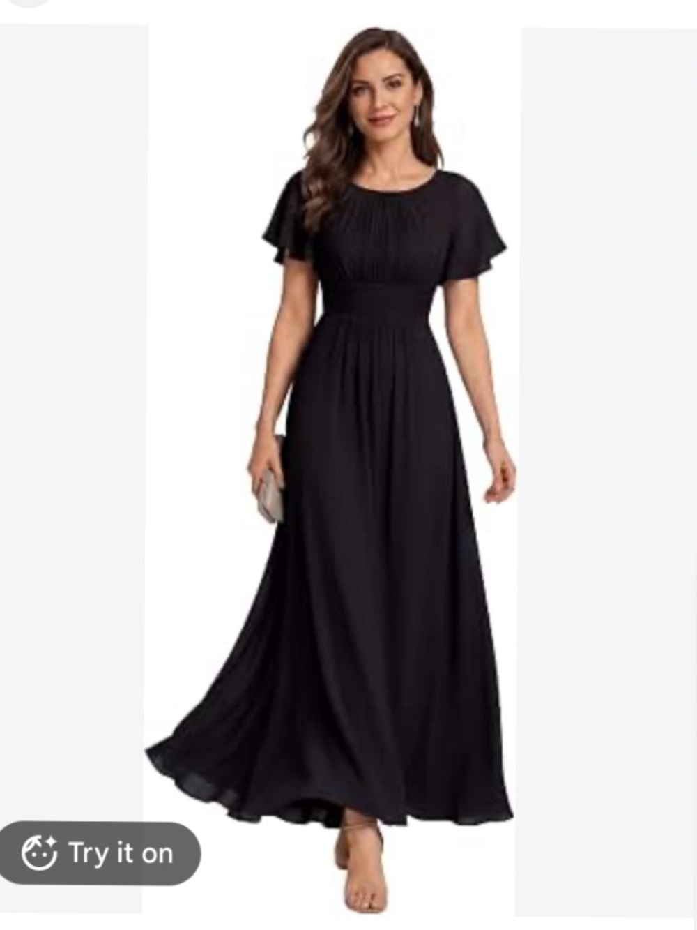 New Women 6 Ever-Pretty black chiffon short-sleeve formal floor-length Dress